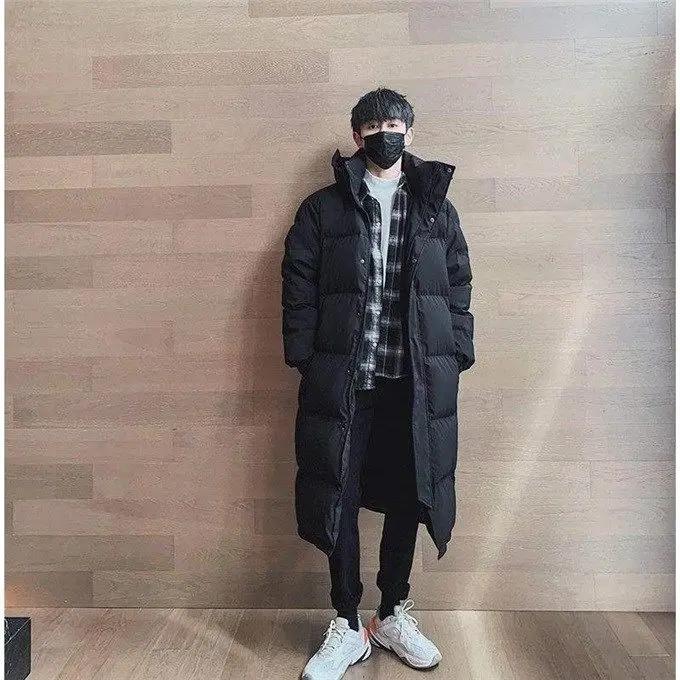 拉克鸭羽绒羽绒服男超长款过膝连帽加厚2022冬季新款东大门情侣宽