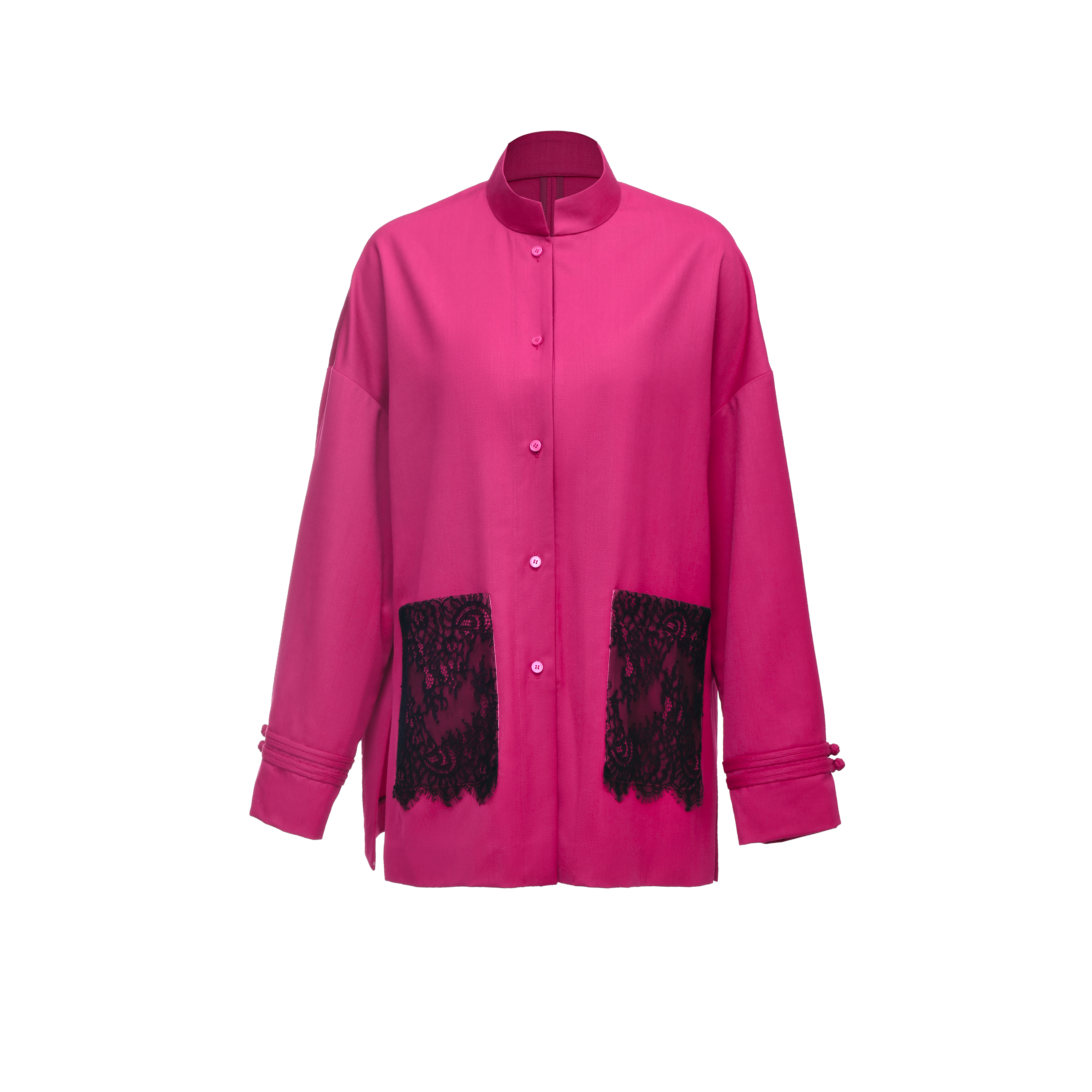 【鸢岘】紫韵蕾丝精纺羊毛拼接中式衬衫外套