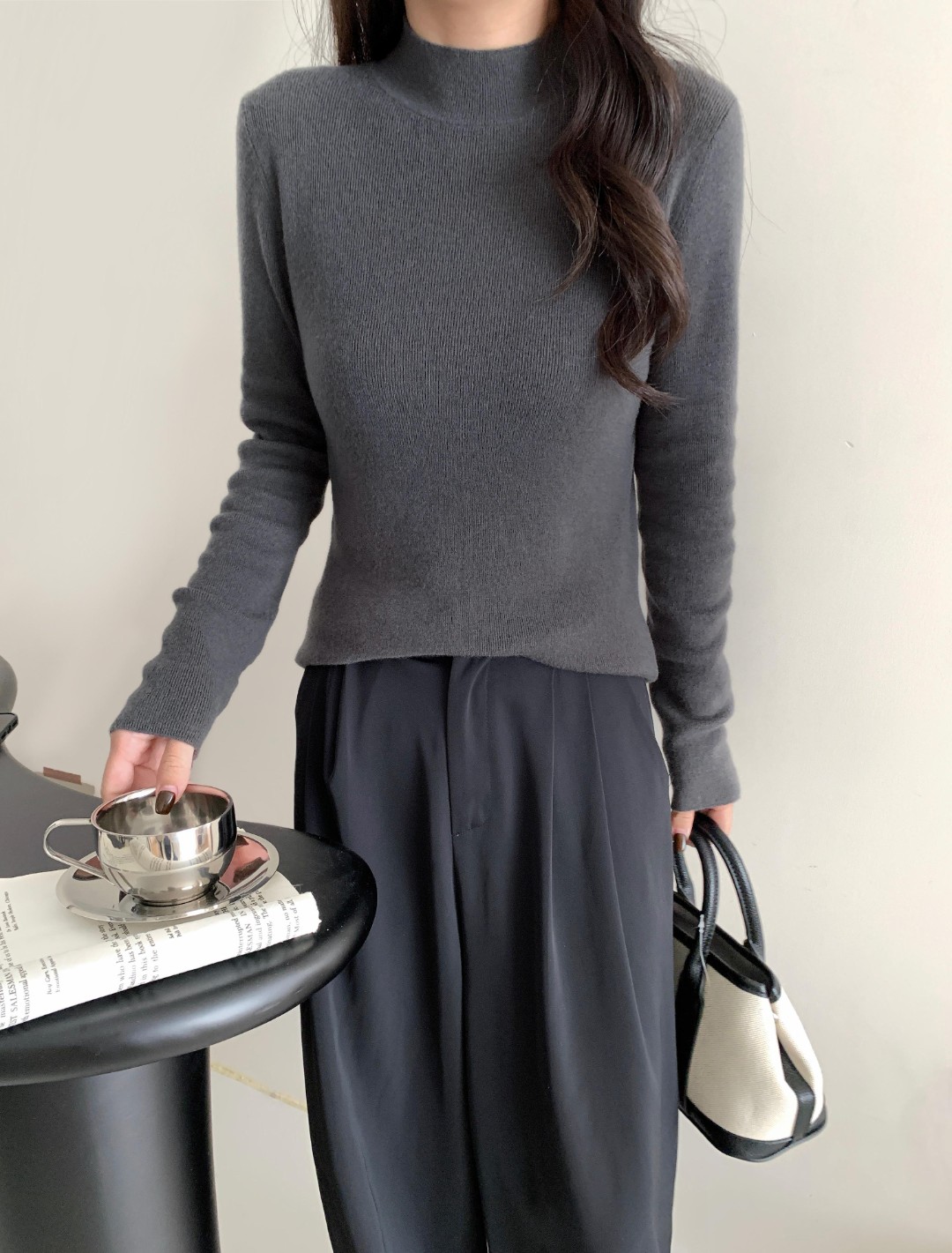 YAERMEI/雅而美【100%绵羊毛】秋冬修身显瘦百搭纯色半高领9759