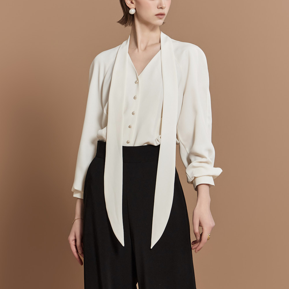 法式飘带白色衬衫女设计感小众上衣洋气高端雪纺垂感抗皱长袖衬衣