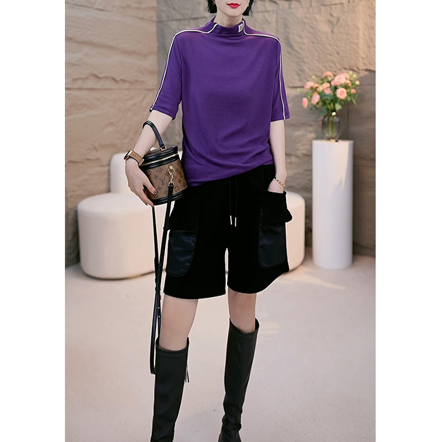 夏季韩版打底衫时尚休闲百搭T恤夏季半高领纯色减龄显瘦半袖5929