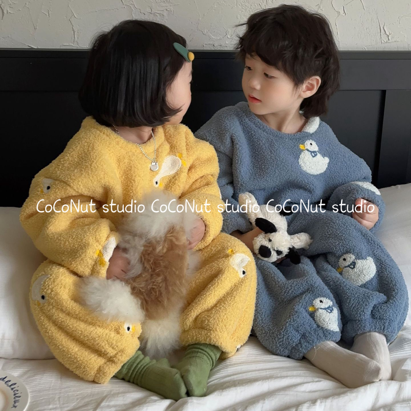 CoCoNut.冬季儿童加绒加厚保暖家居服女童男童女宝可爱睡衣卡通