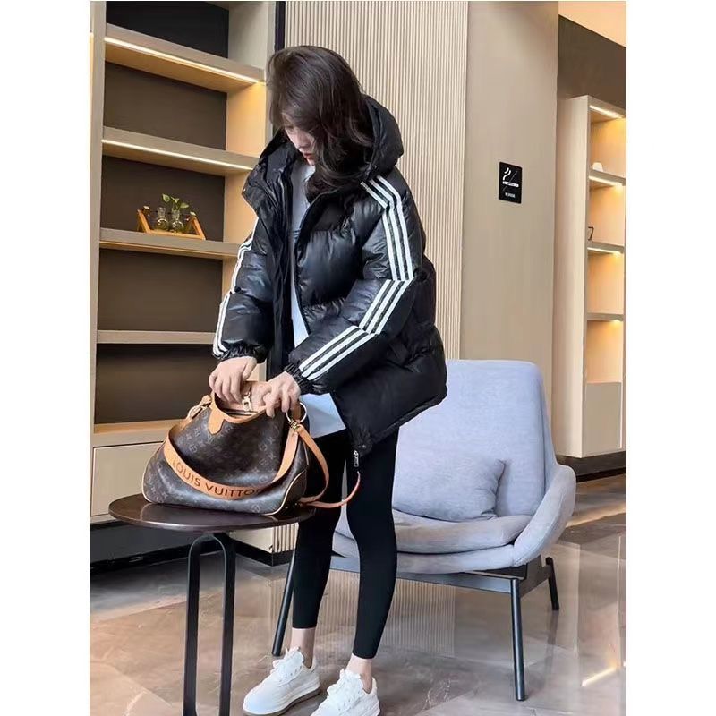 爆款新羽绒服羽绒新款冬季三条杠连帽运动款免洗加厚面包服