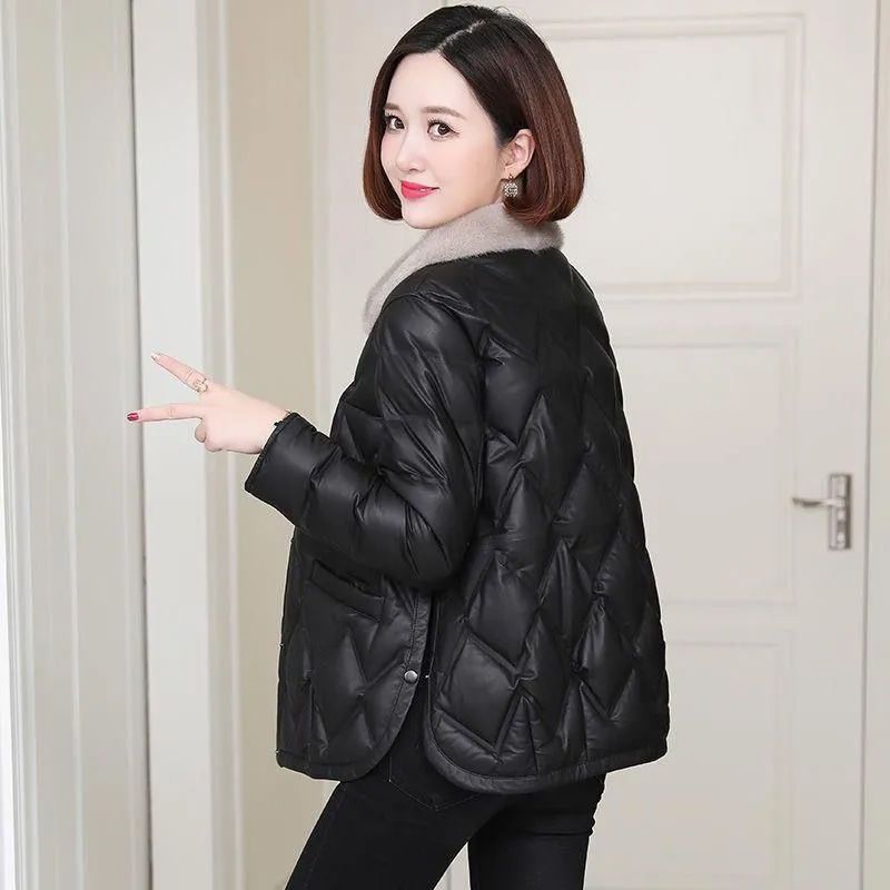 羽绒服新款爆款仿水貂毛领羽绒衣秋轻薄短款小个子外套加厚