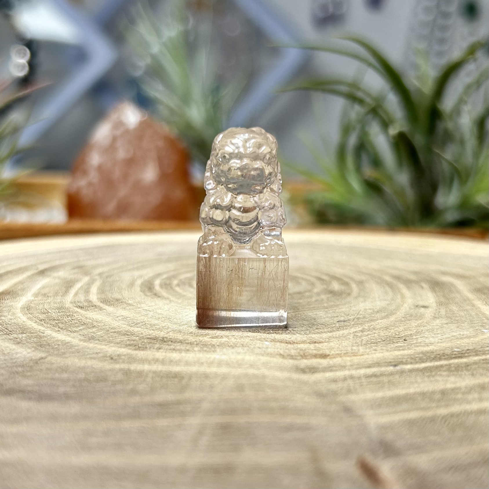 天然红发晶小狮子印章