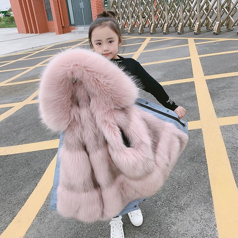 儿童派克服冬2023新款男童仿皮草可拆卸内胆洋气女童棉衣外套加厚