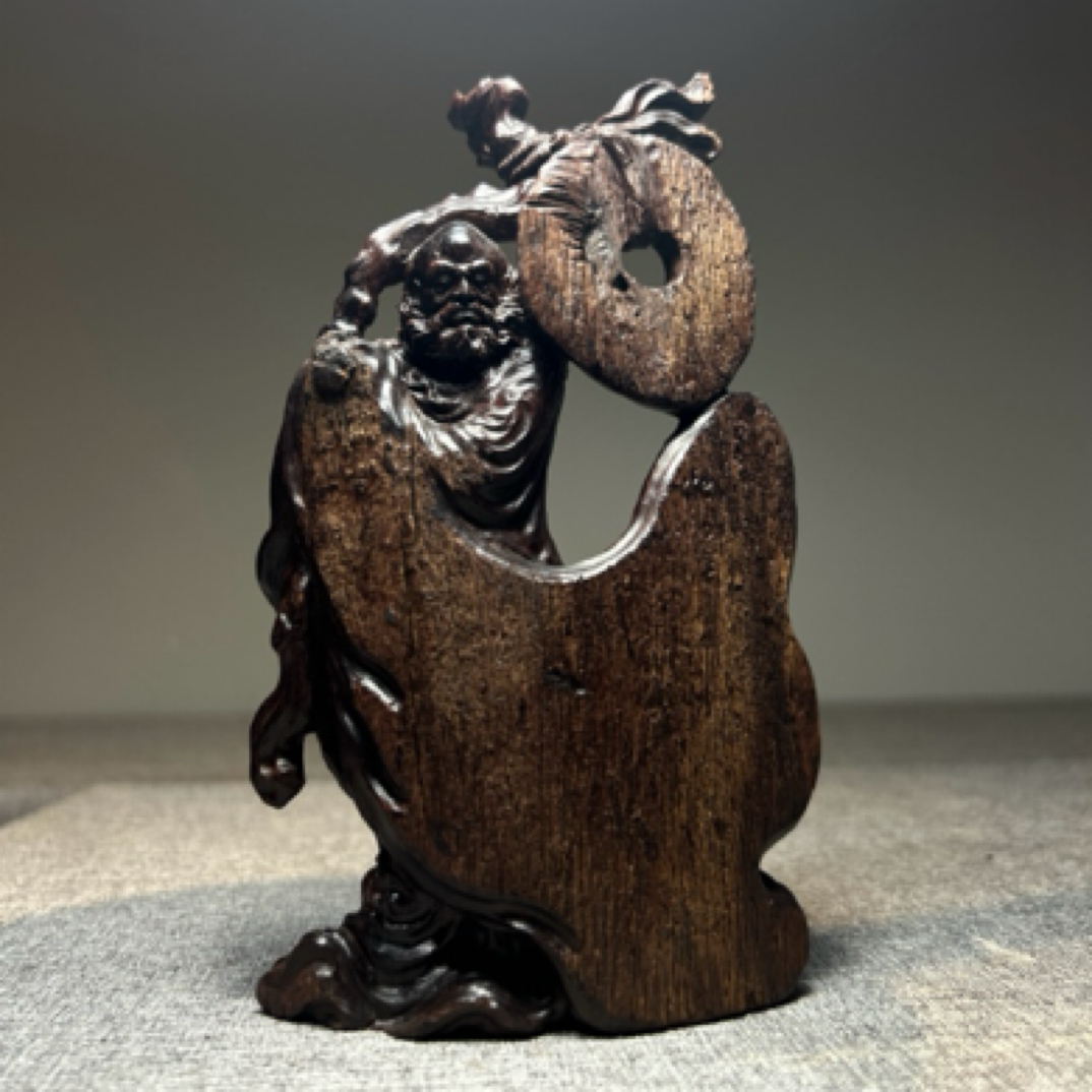 印度小叶紫檀达摩摆件原皮 手工巧雕高10Cm