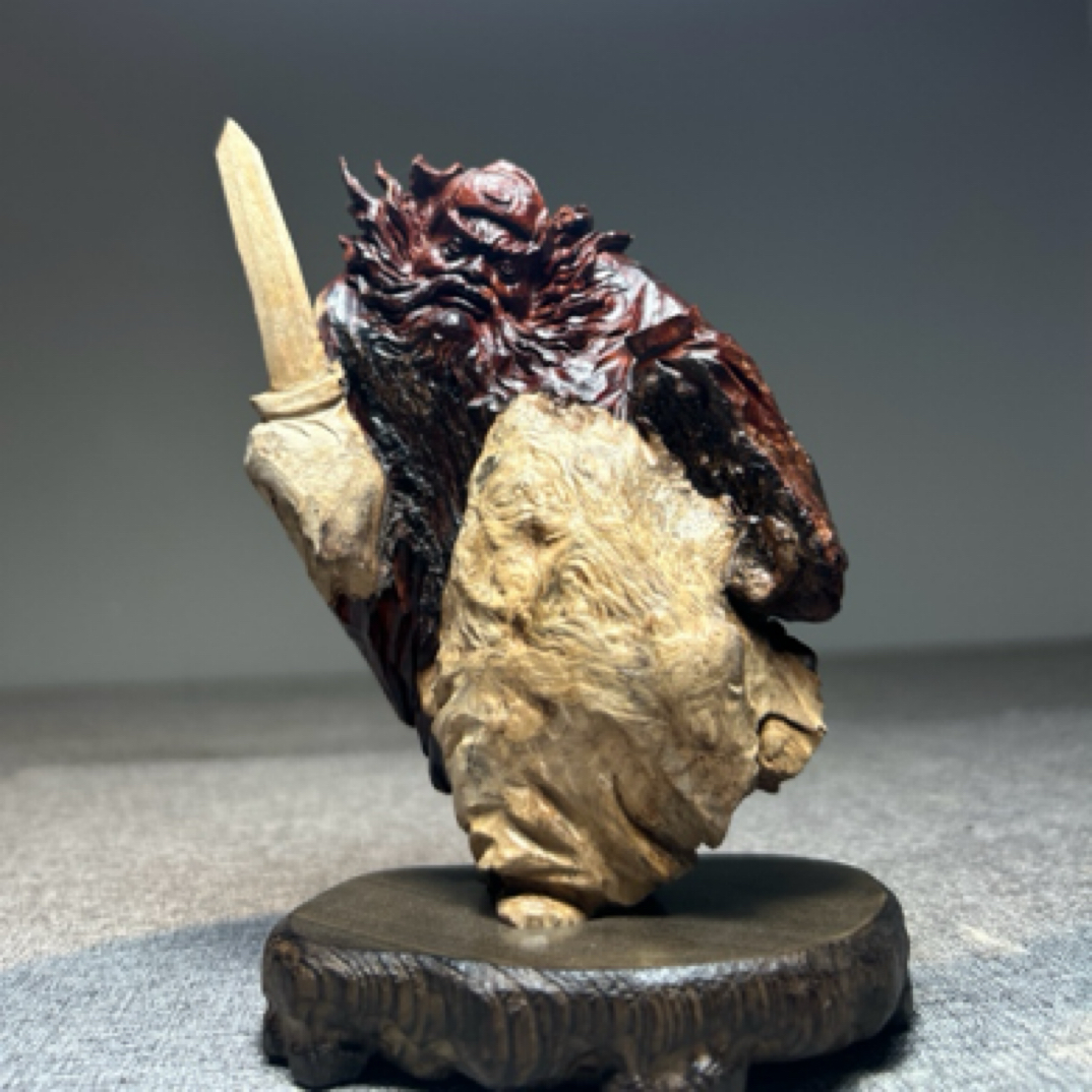 印度小叶紫檀手工巧雕钟馗摆件 双色料一体高14Cm