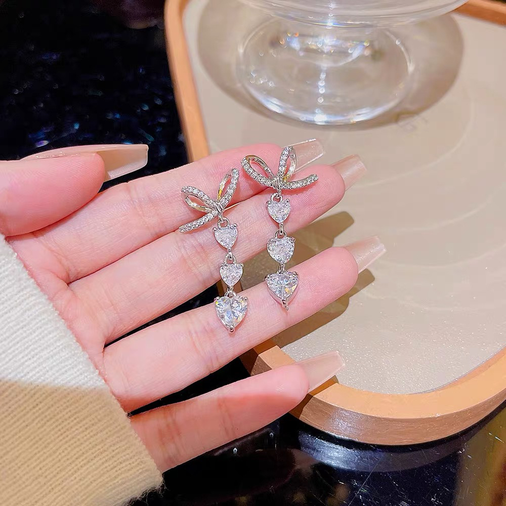 铜合金耳饰 蝴蝶结爱心锆石女轻奢小众设计高级感耳夹蚊香盘耳饰