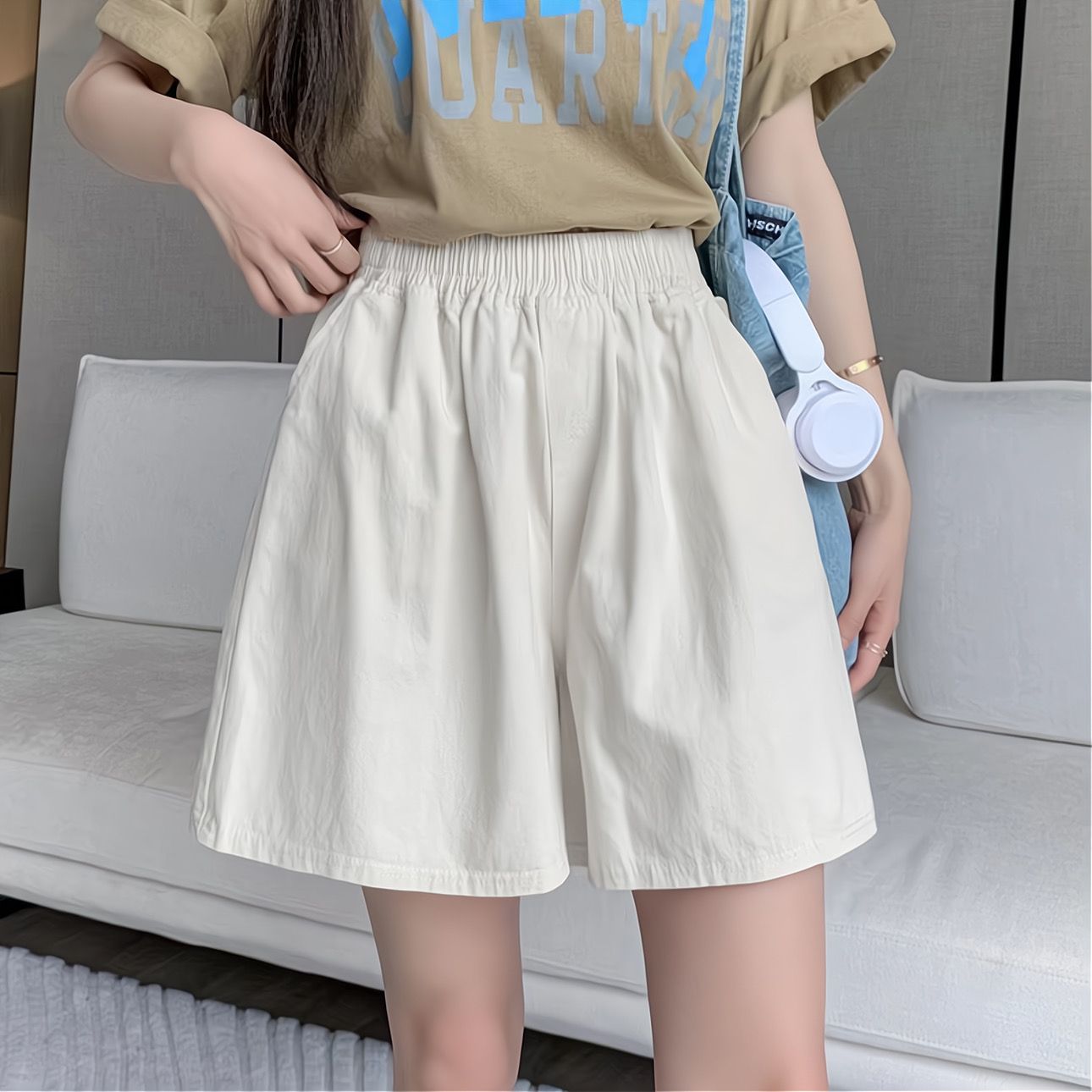 浪莎新款工装阔腿短裤女夏季薄款时尚韩版高腰休闲裤百搭潮流