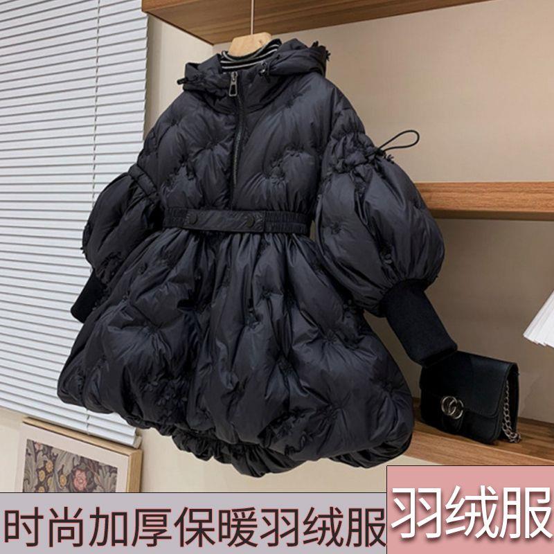 巴拉巴拉2024新款童装冬季女童法式灯笼袖立体刺绣盘花收腰保暖羽