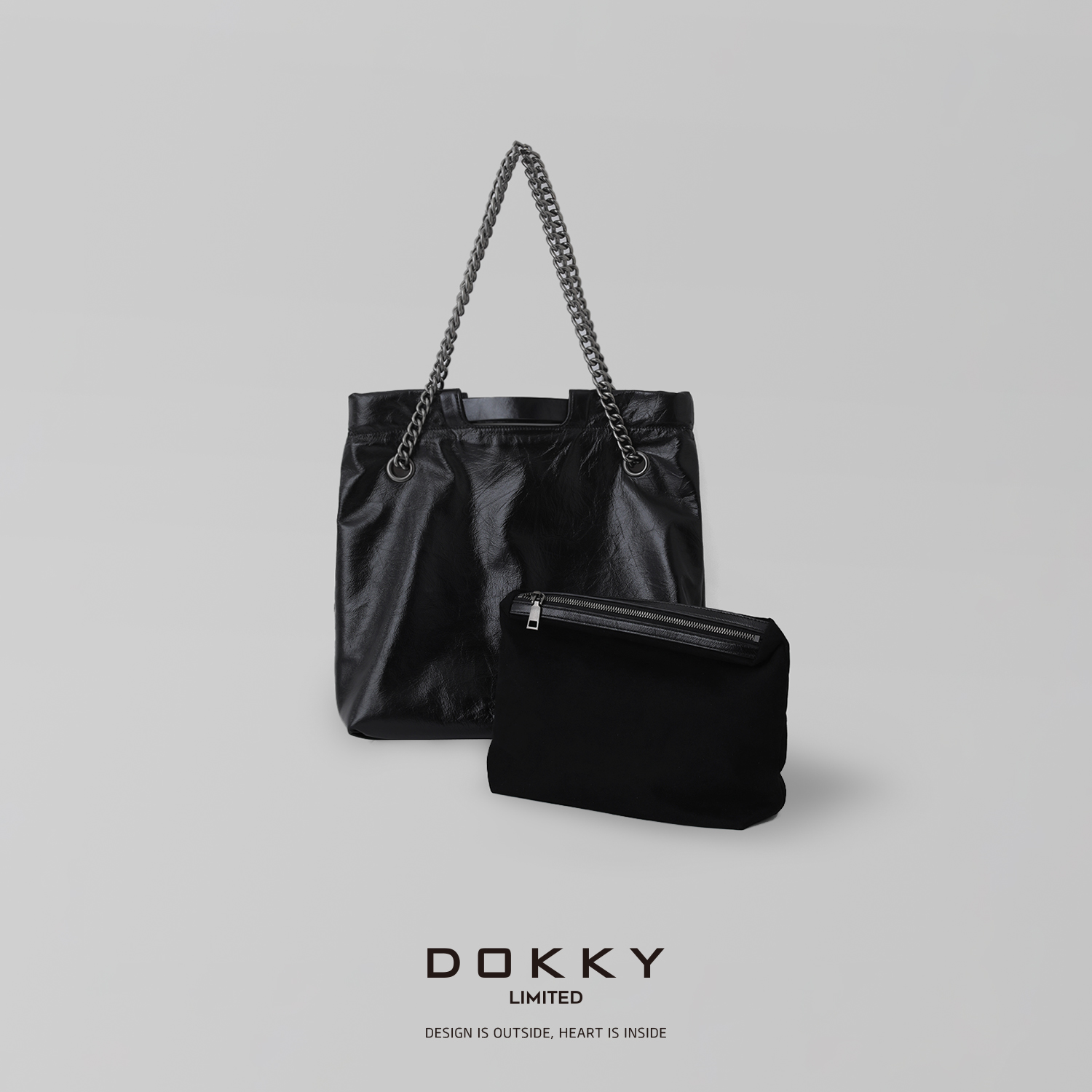 双旦【巴黎*家黑银包】DOKKY摩登丨头层牛皮丨百搭链条单肩托特包