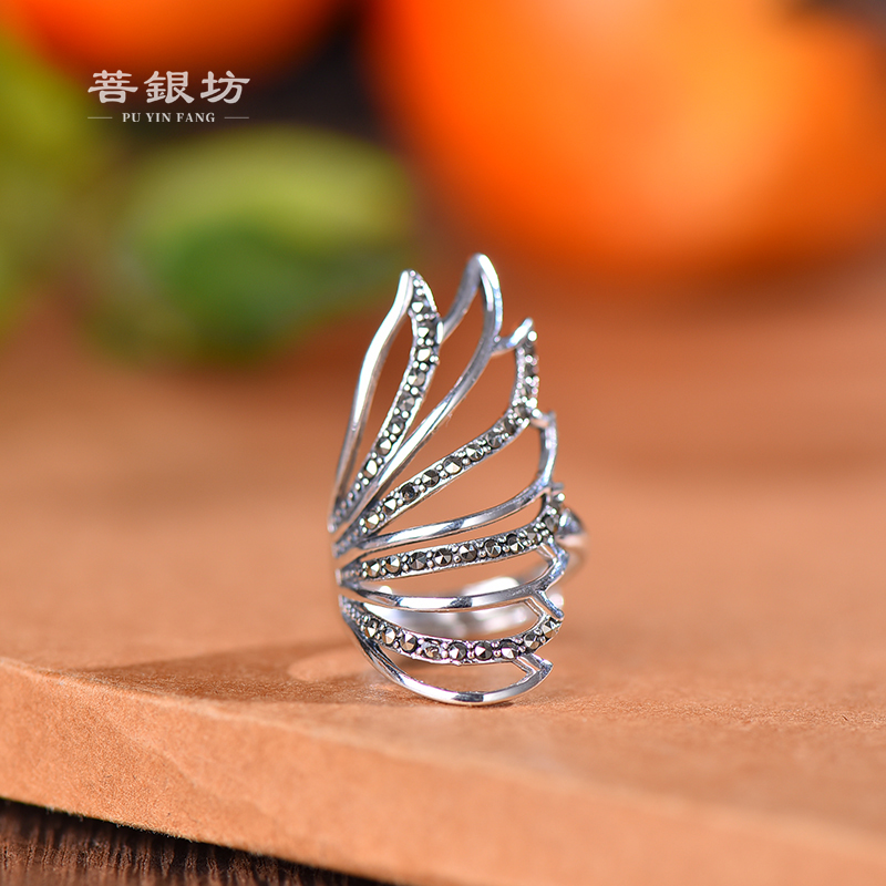 925银戒指 【菩银坊】 天使之翼凤尾戒指手工指环银色民族风礼物   