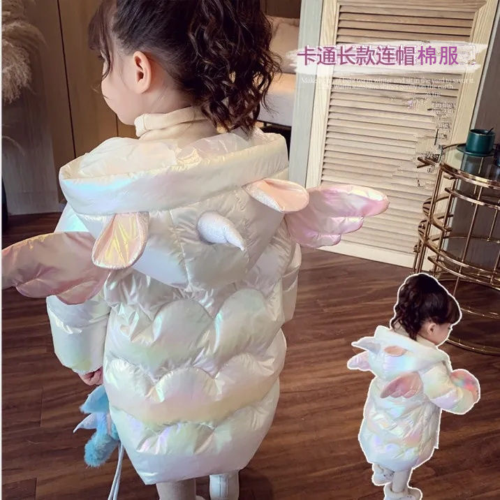 巴拉巴拉2023女童亮面羽绒衣炫彩韩版休闲小女孩羽绒袄中长款卡通