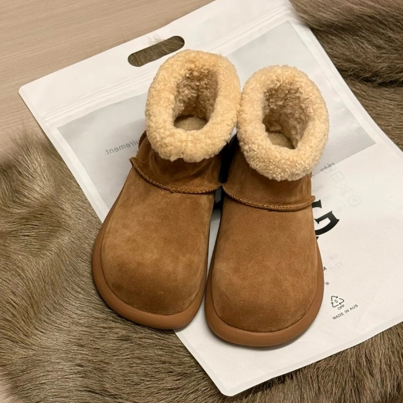 2024冬季大土豆雪地靴小矮帮保暖加绒厚底短筒羊羔毛皮毛一体棉鞋