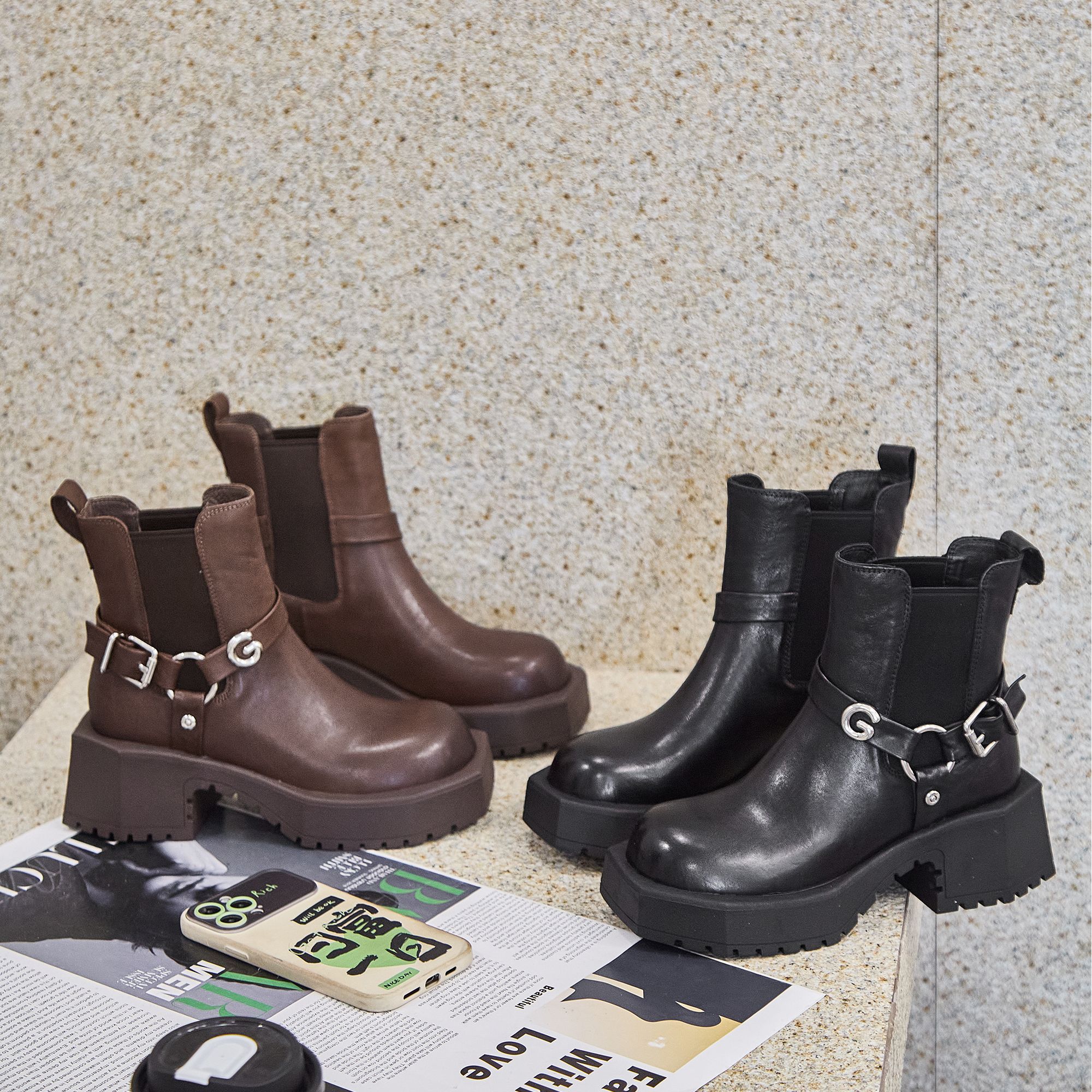 GC时尚百搭短靴厚底7125增高女鞋英伦风秋冬黑色24DA7125