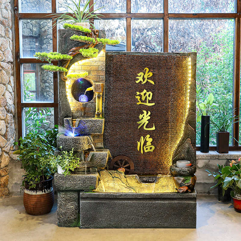 水幕墙流水屏风公司庭院办公室假山循环水造景装饰鱼池落地大摆件