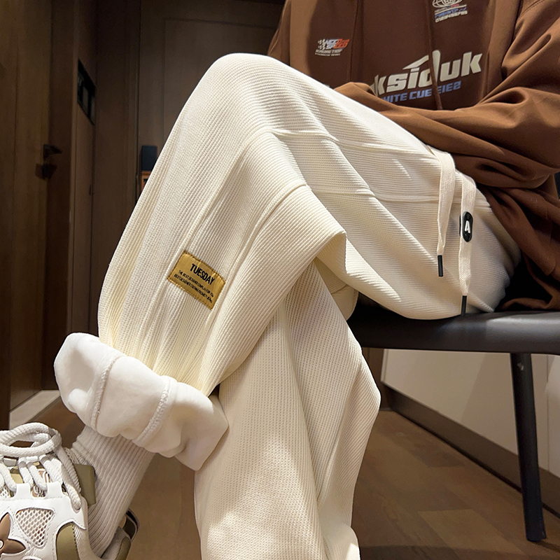 重磅加绒加厚休闲裤子男冬款宽松束脚卫裤美式潮流百搭学生休闲裤