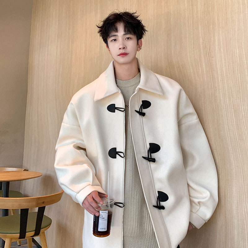 牛角扣毛呢大衣男冬季韩系男友风翻领呢料夹克高级感加厚呢子外套