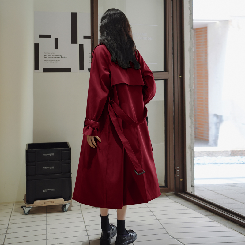 高级感酒红色风衣外套女今年流行小个子春秋季新款英伦风气质大衣