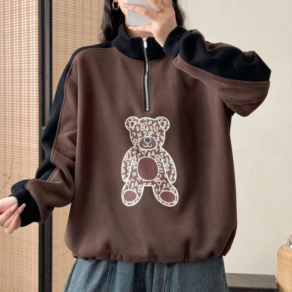 6558新款春秋加绒休闲百搭气质减龄半开领长袖上衣T恤