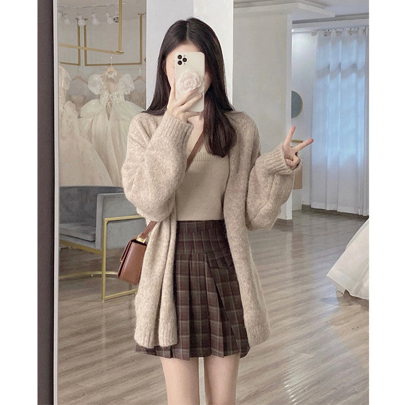 毛衣慵懒风针织开衫女春秋季中长款外套温柔穿搭韩系小个子厚森系