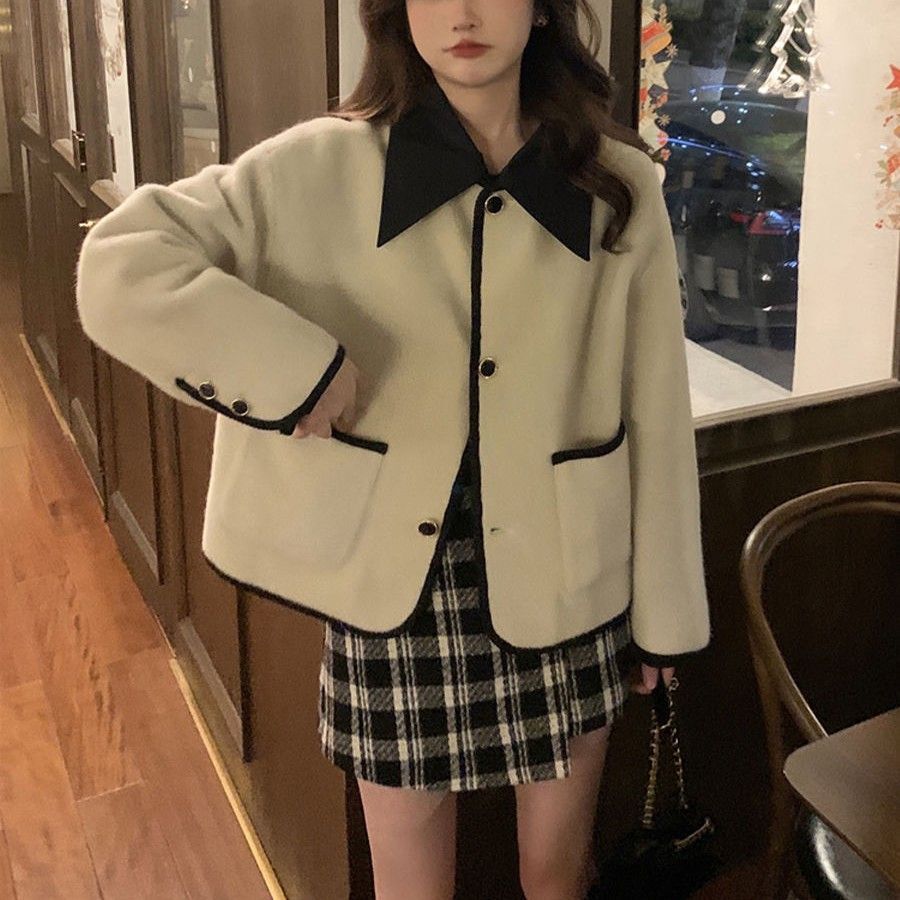 高级感黑色小香风外套女秋冬2023新款小个子夹棉加厚短款西装上衣