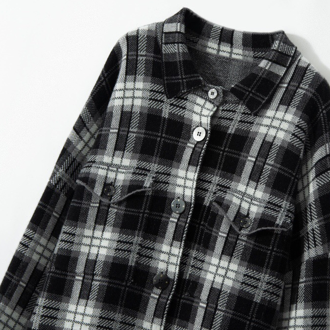 【高舒羊绒】Cashmere【羊绒】休闲格子衫衬衣领女款GS-158