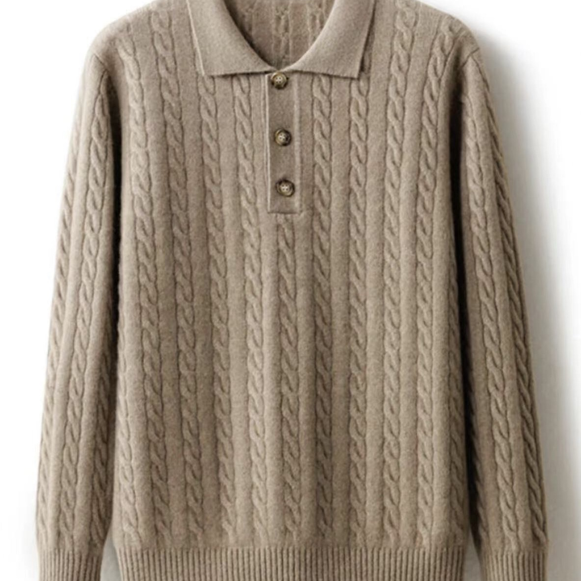 主场风 【羊绒】双股加厚秋冬圆领POLO领扭花针织打底外穿