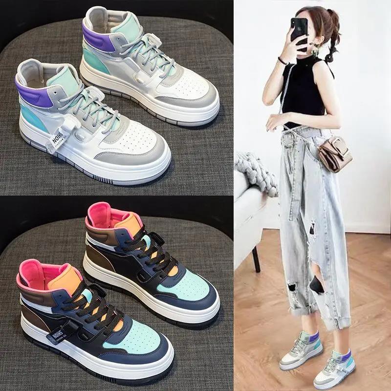 红蜻蜓牌头层牛皮网红高帮鞋子女2023新款秋冬季百搭休闲板鞋平底