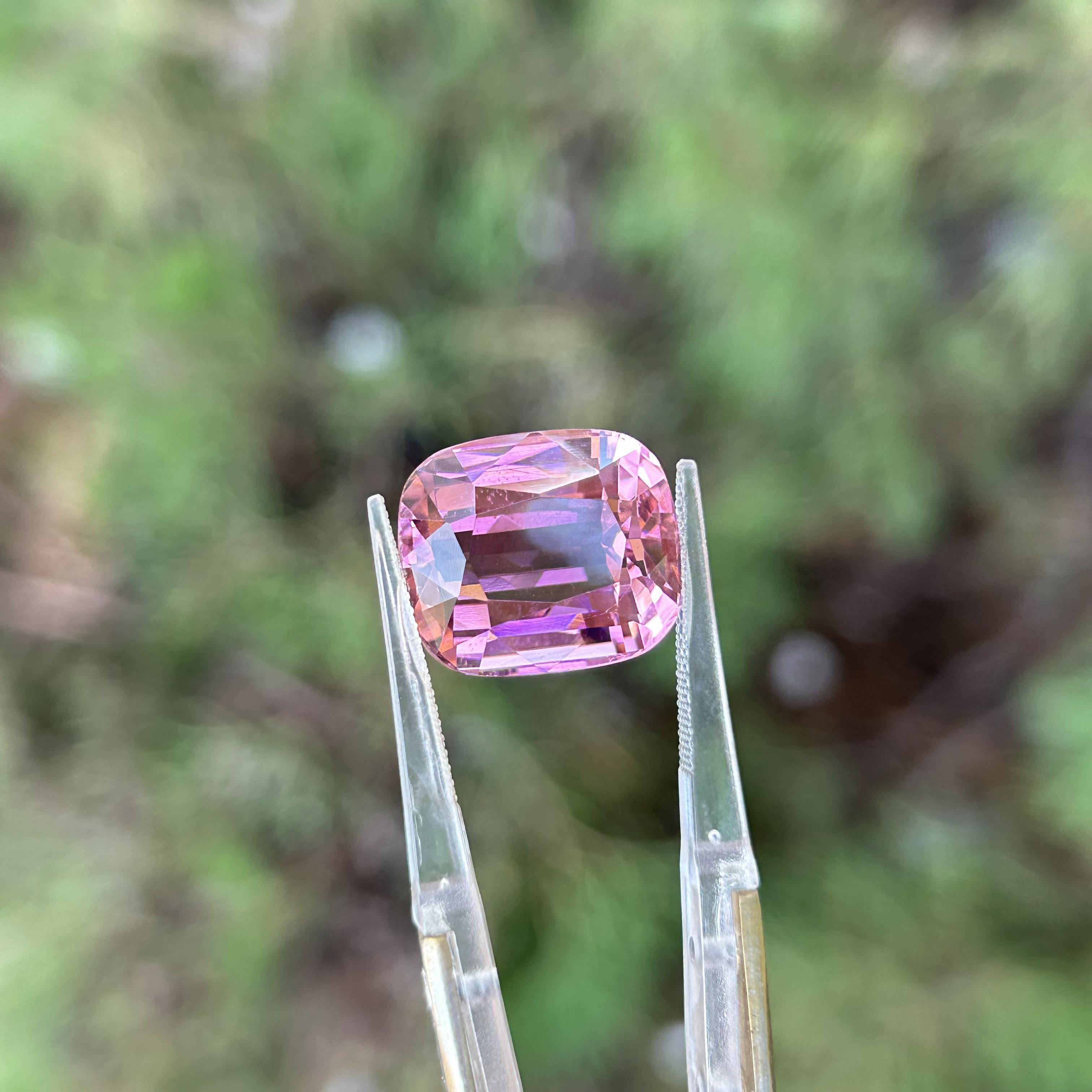 天然阿富汗樱花粉碧玺裸石方枕形精切定制镶嵌戒指耳环16.43ct