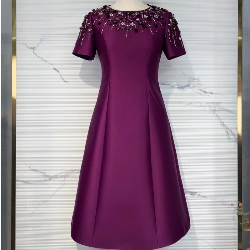 婚礼妈妈装年轻款高端喜婆婆婚宴装手工串珠礼服显瘦气质