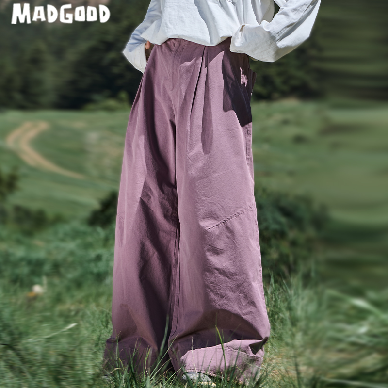 马得工地madgood日系210克全棉纱翻边分割阔腿裤高腰MDGDCK243166