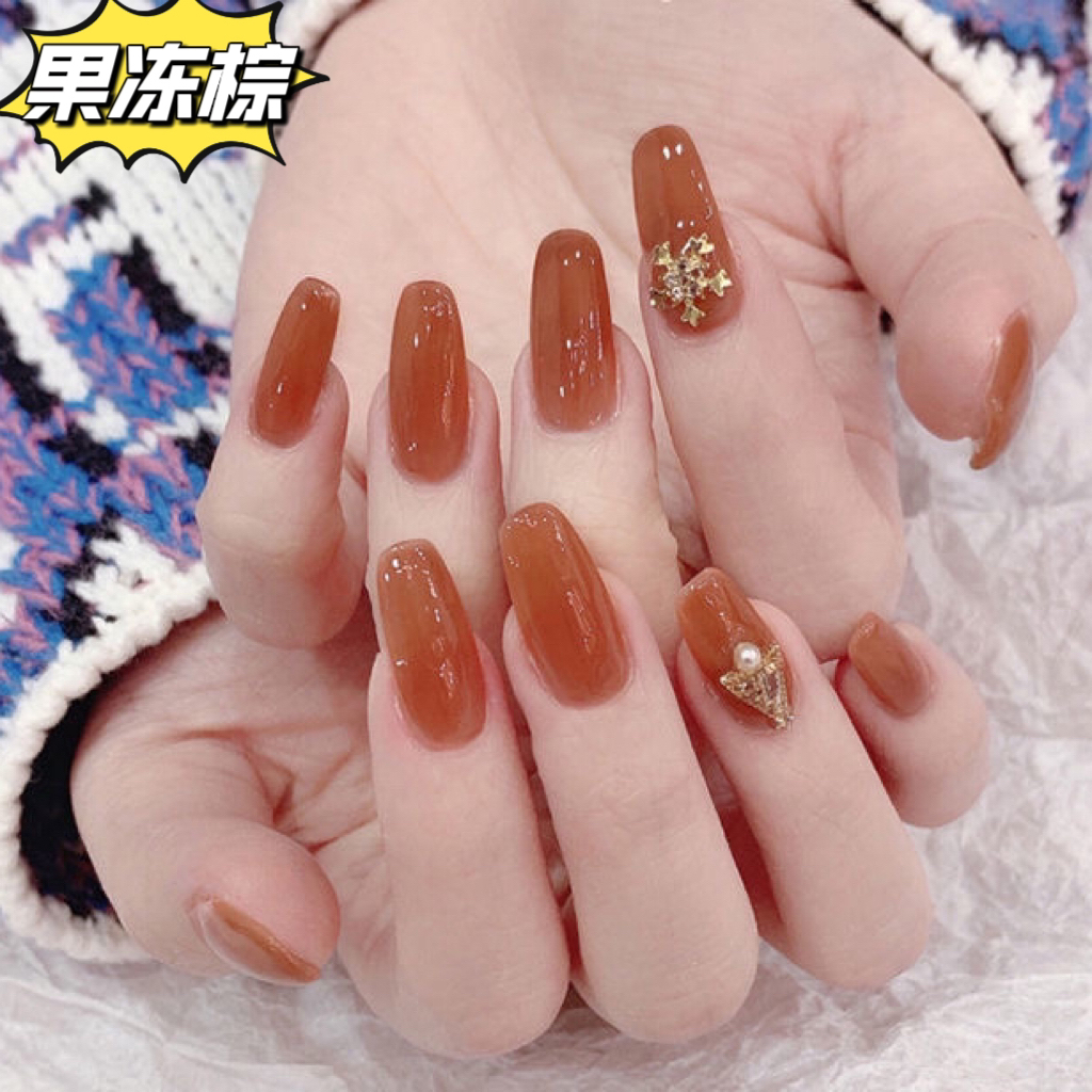 果冻棕色裸透棕橘显白美甲秋冬冰透流行色金色指气质甲油胶甲油胶