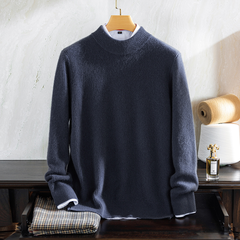 男士100纯山羊绒衫秋冬加厚半高领羊绒衫保暖纯色套头针织打底衫