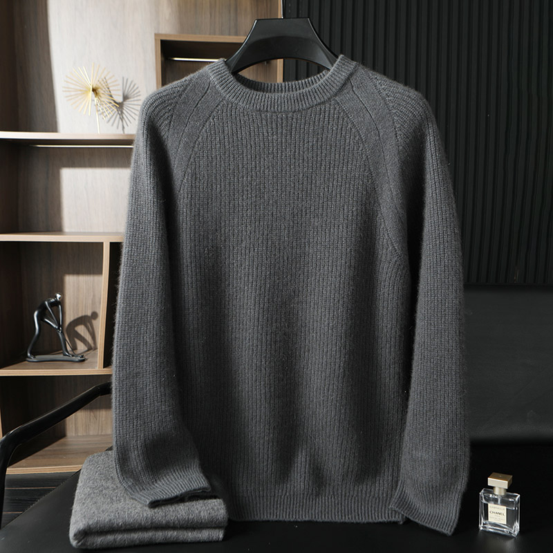 男士100%纯山羊绒衫秋冬时尚休闲加厚圆领套头保暖纯色针织打底衫