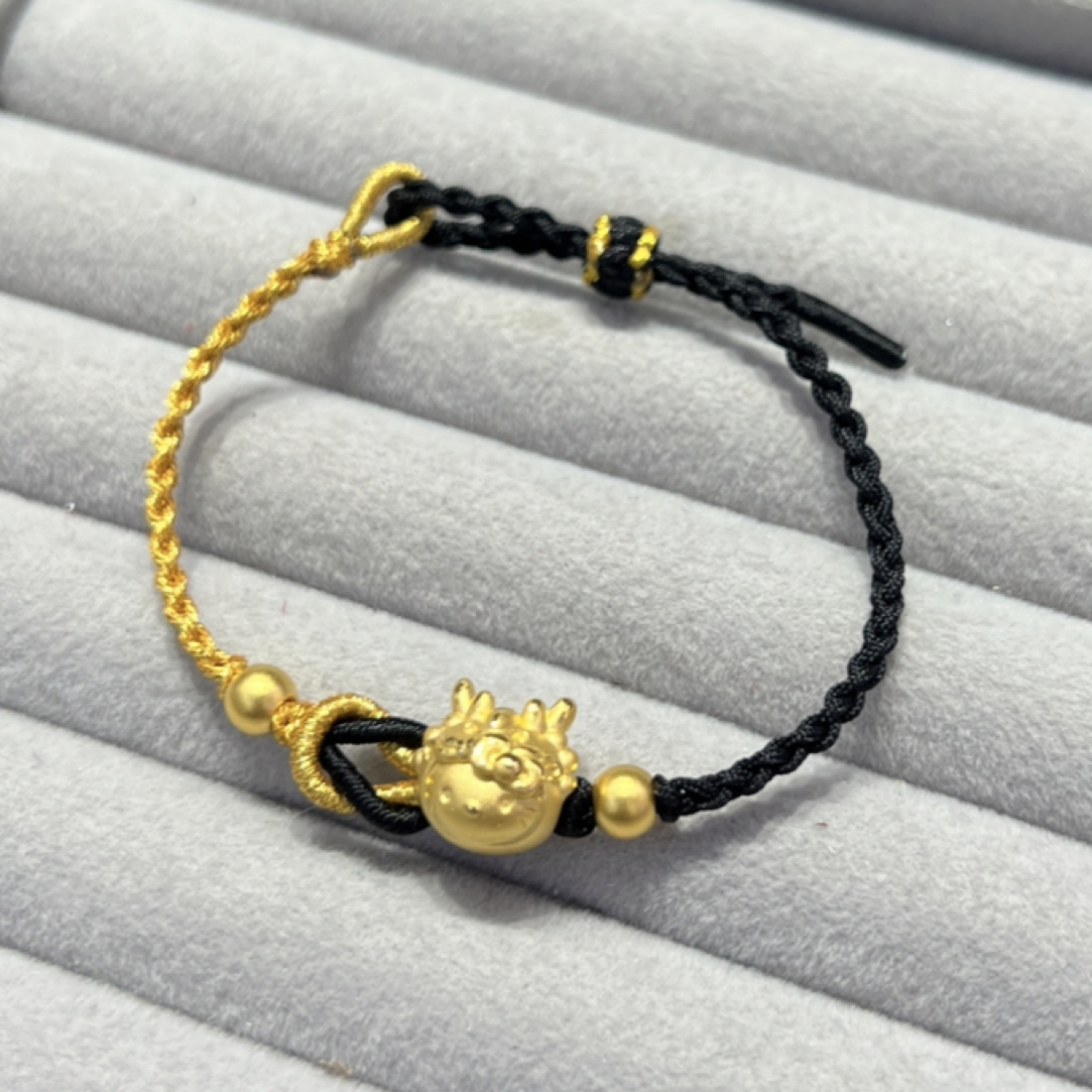 足金999黄金kt龙手链kt猫手工编绳黄金转运珠本命年龙生肖