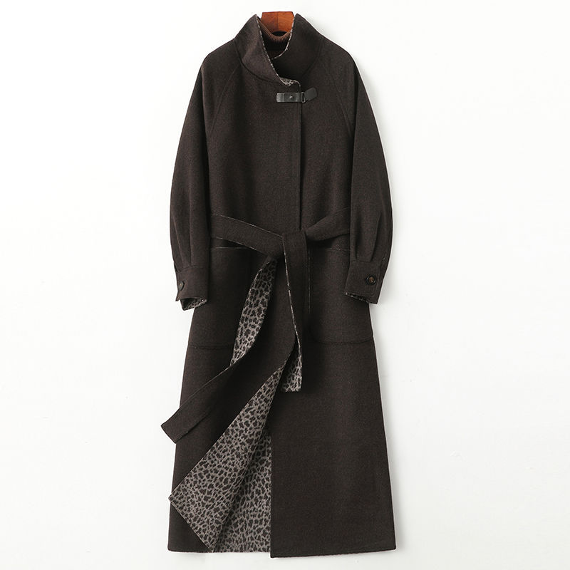 断码服饰秋冬女式长款修身立领%双面羊毛毛呢大衣