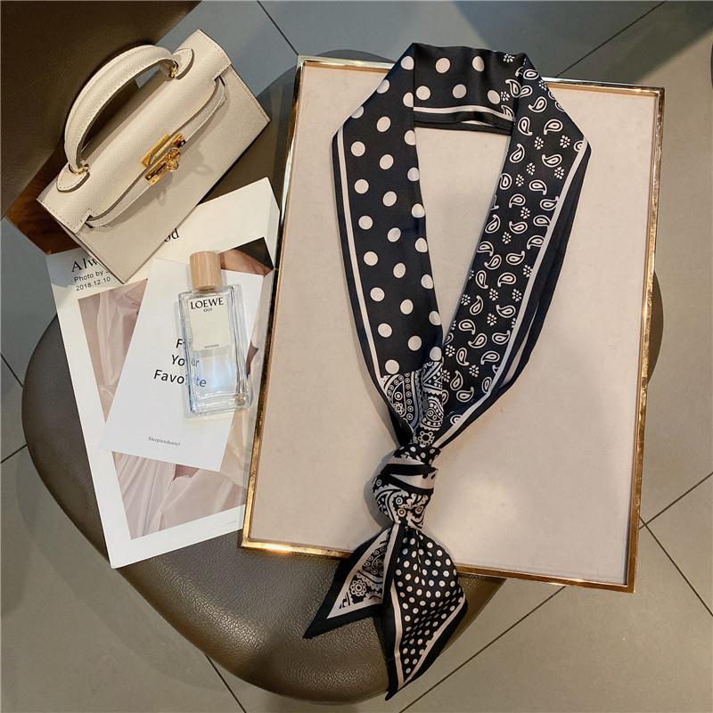 欧美风腰果花尖角细长款气质小领巾长条丝巾女士双面飘带春季配饰