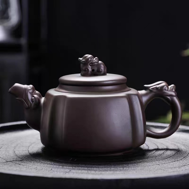 原矿紫砂四方壶家用大容量貔貅壶半手工泡茶壶功夫茶具泡茶神器