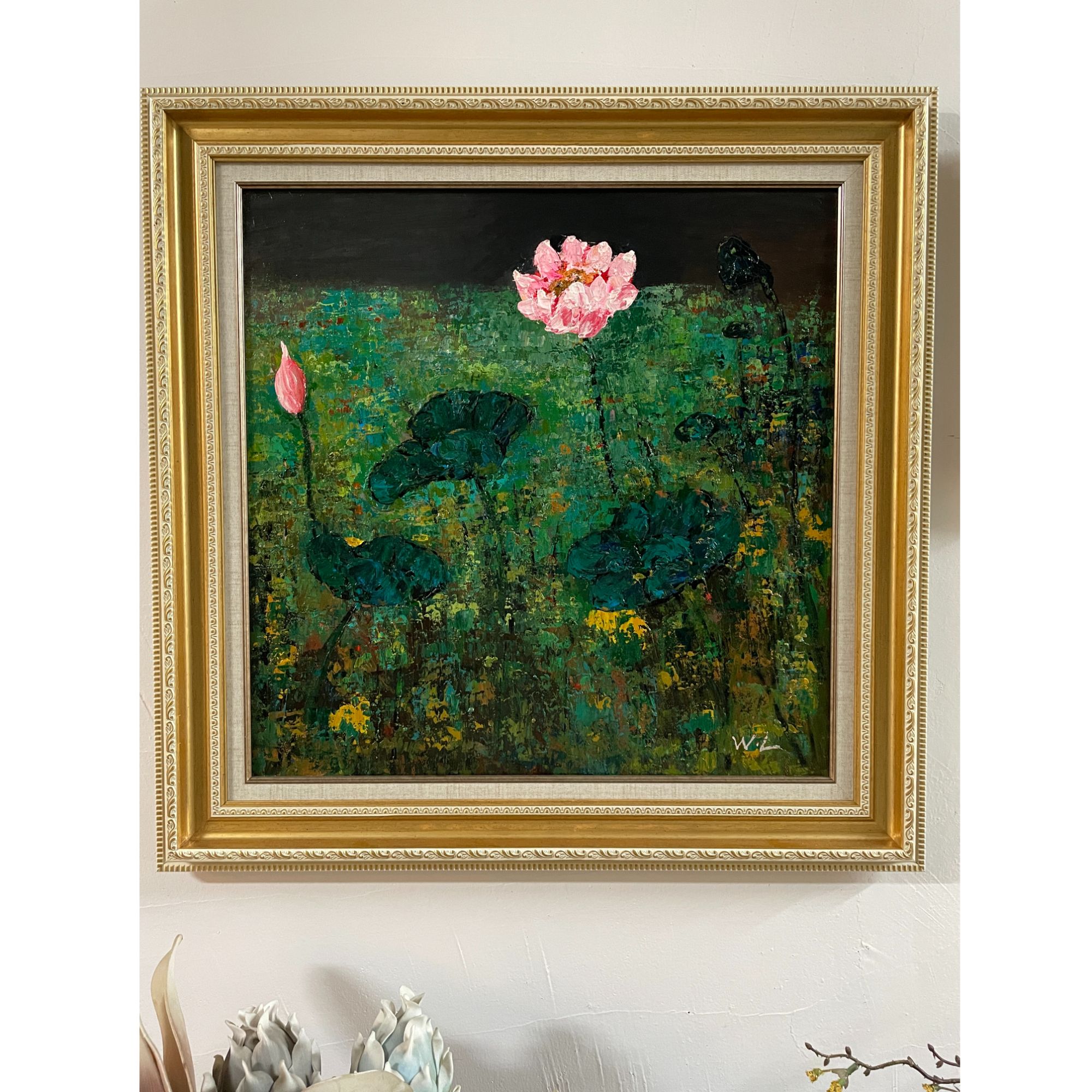 顶士嘉《荷花》手绘油画