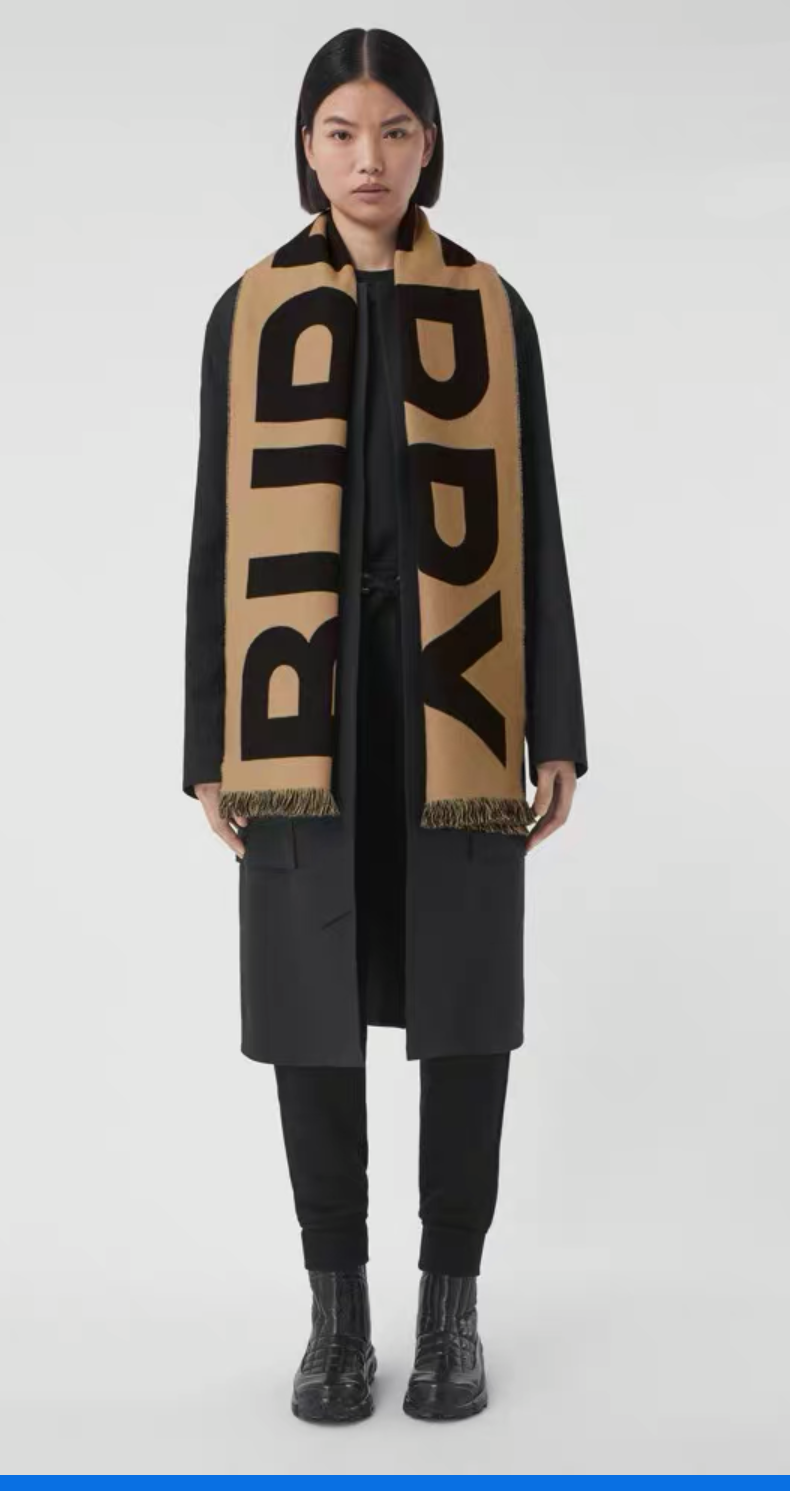 全新未使用  BURBERRY/巴宝莉 字母大logo羊绒流苏情侣款围巾
