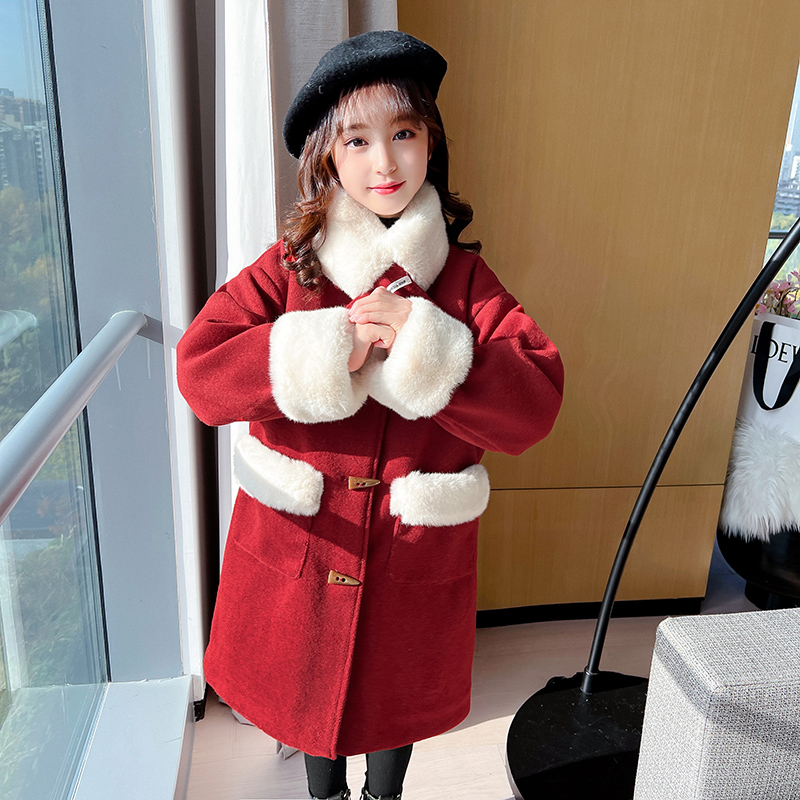俏咪咕女童冬季新款韩版洋气加厚保暖年服尼子大衣