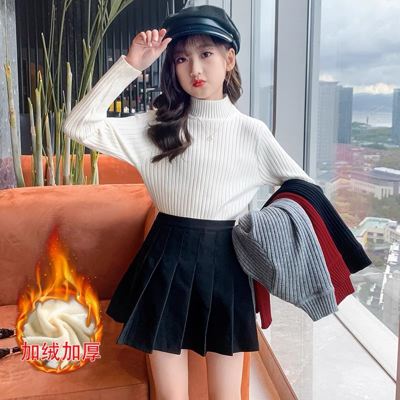 俏咪咕女童冬季新款韩版洋气加厚半高领打底衫