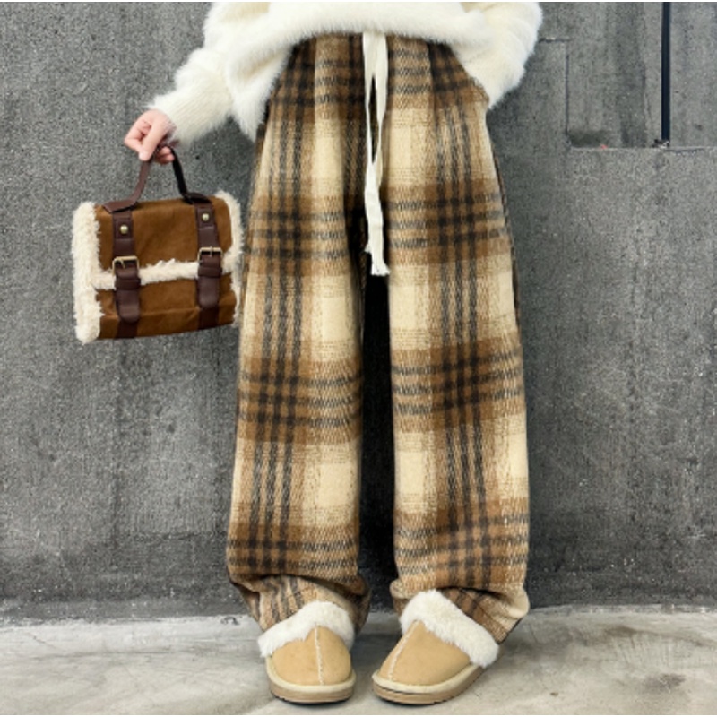 俏咪咕女童冬季新款韩版洋气美拉德系列复古加厚格子裤