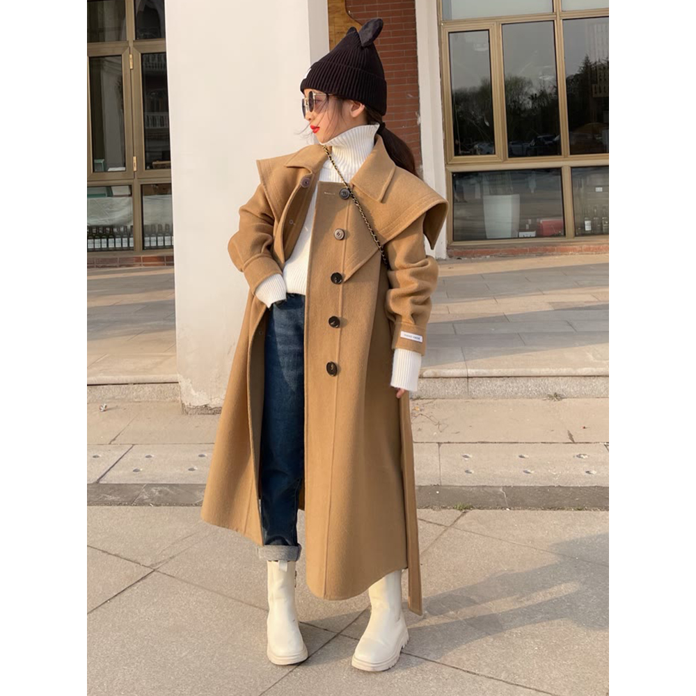 女童大衣秋冬2023新款春秋季女大童洋气韩版毛呢儿童长款呢子外套