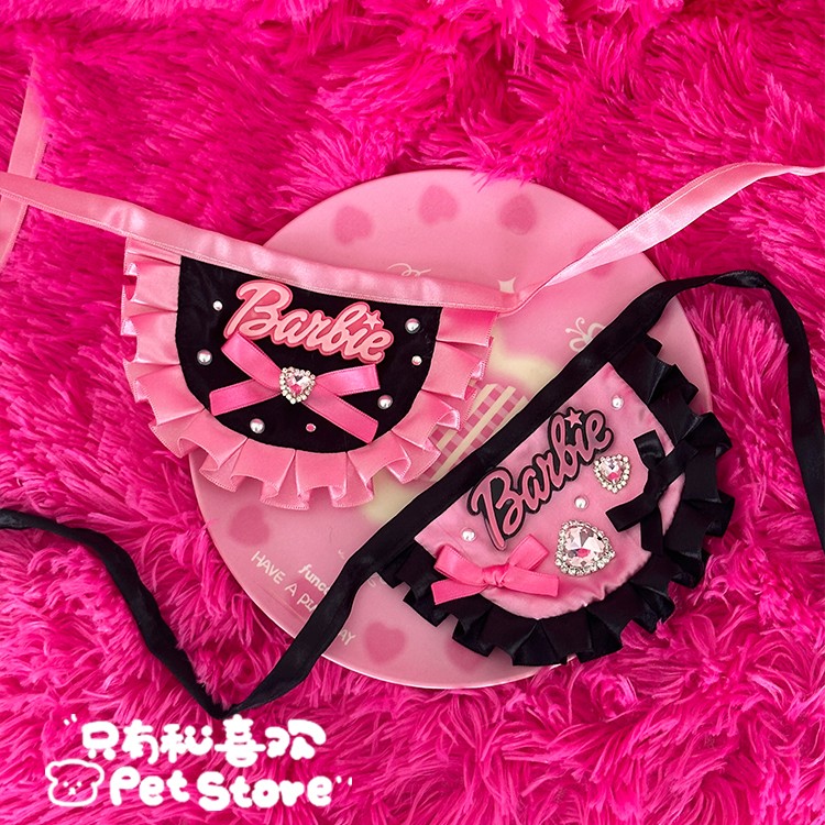 芭比宠物手工口水巾项圈花边狗狗猫咪蝴蝶结围巾生日马尔济斯约克