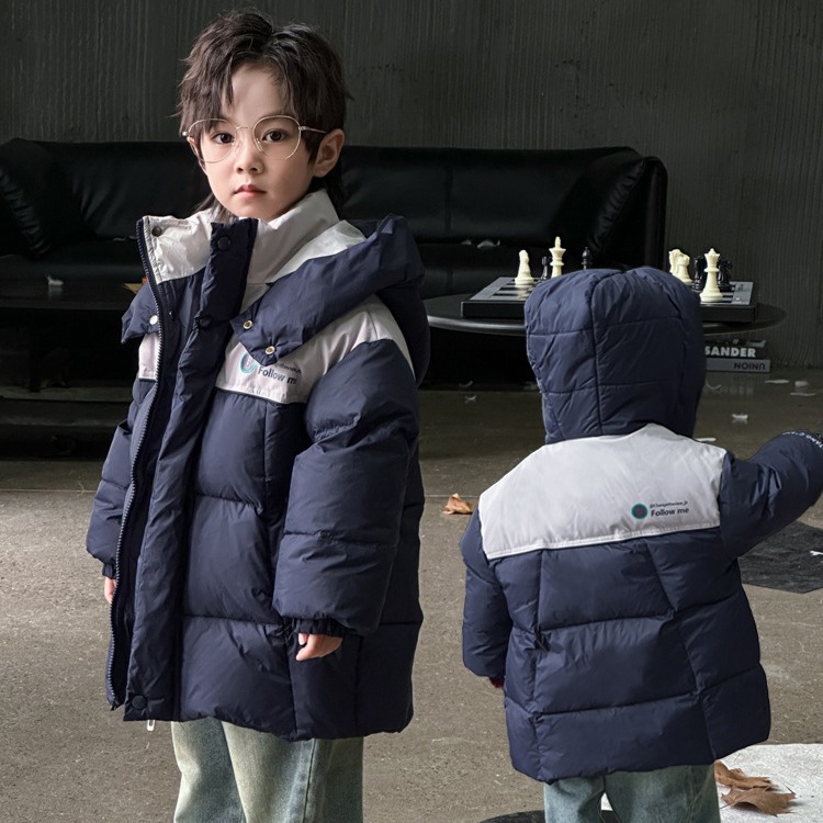 儿童连帽羽绒服新国标绒韩版童装冬季新款男童拼色羽绒外套