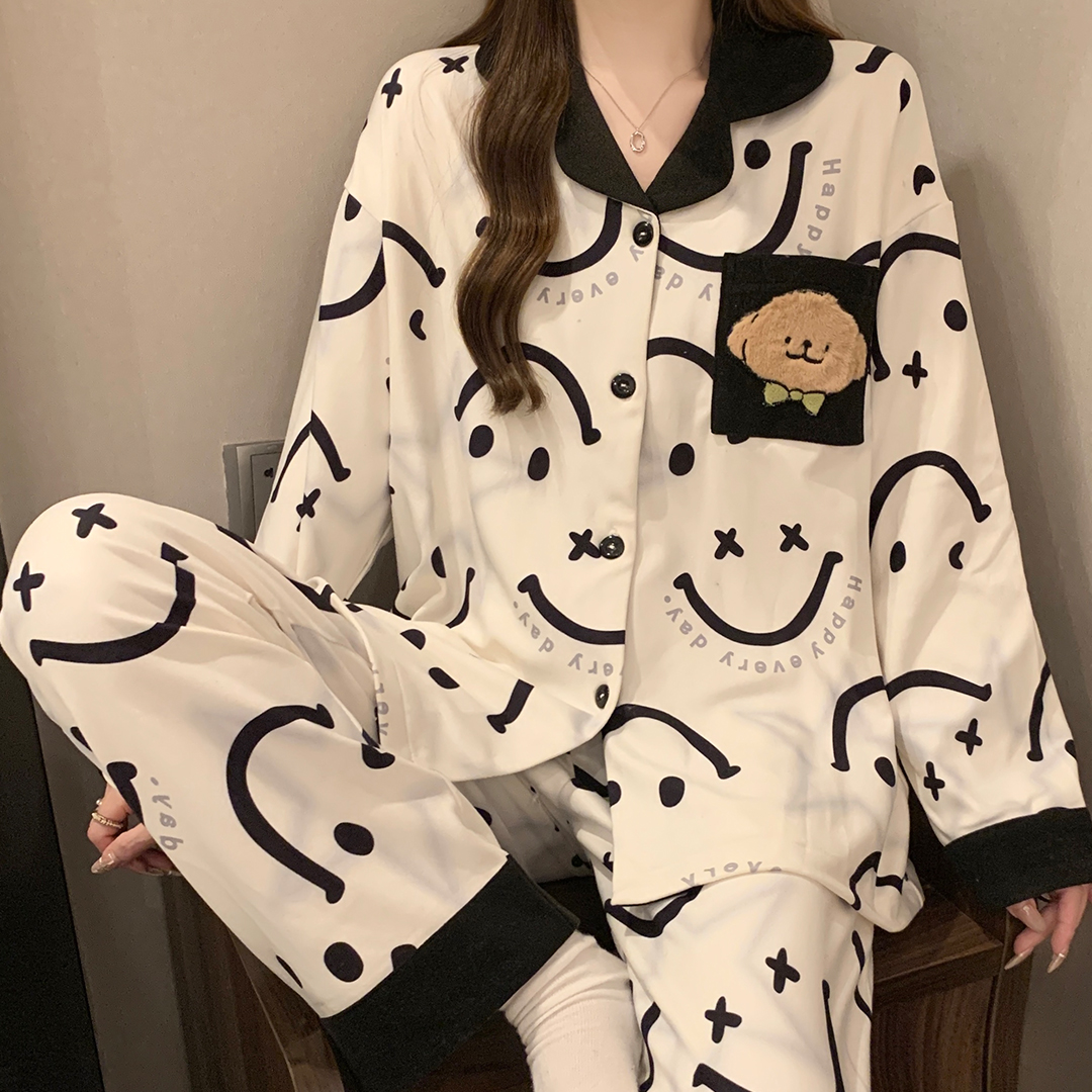 睡衣女春秋冬季保暖德绒长袖开衫两件套新款网红风卡通可爱家居服