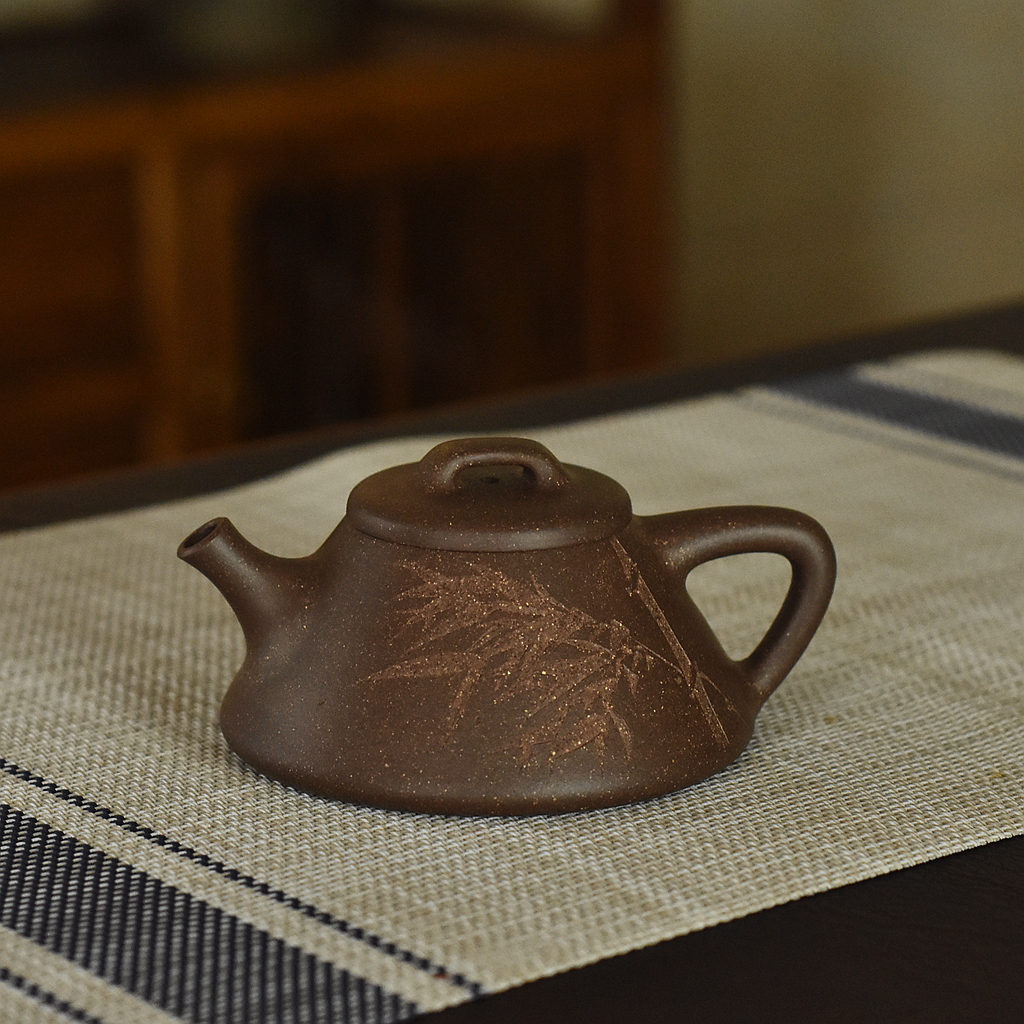 启瓢摹张大明款150cc原矿鲨皮青精工半手宜兴紫砂壶小品紫砂壶